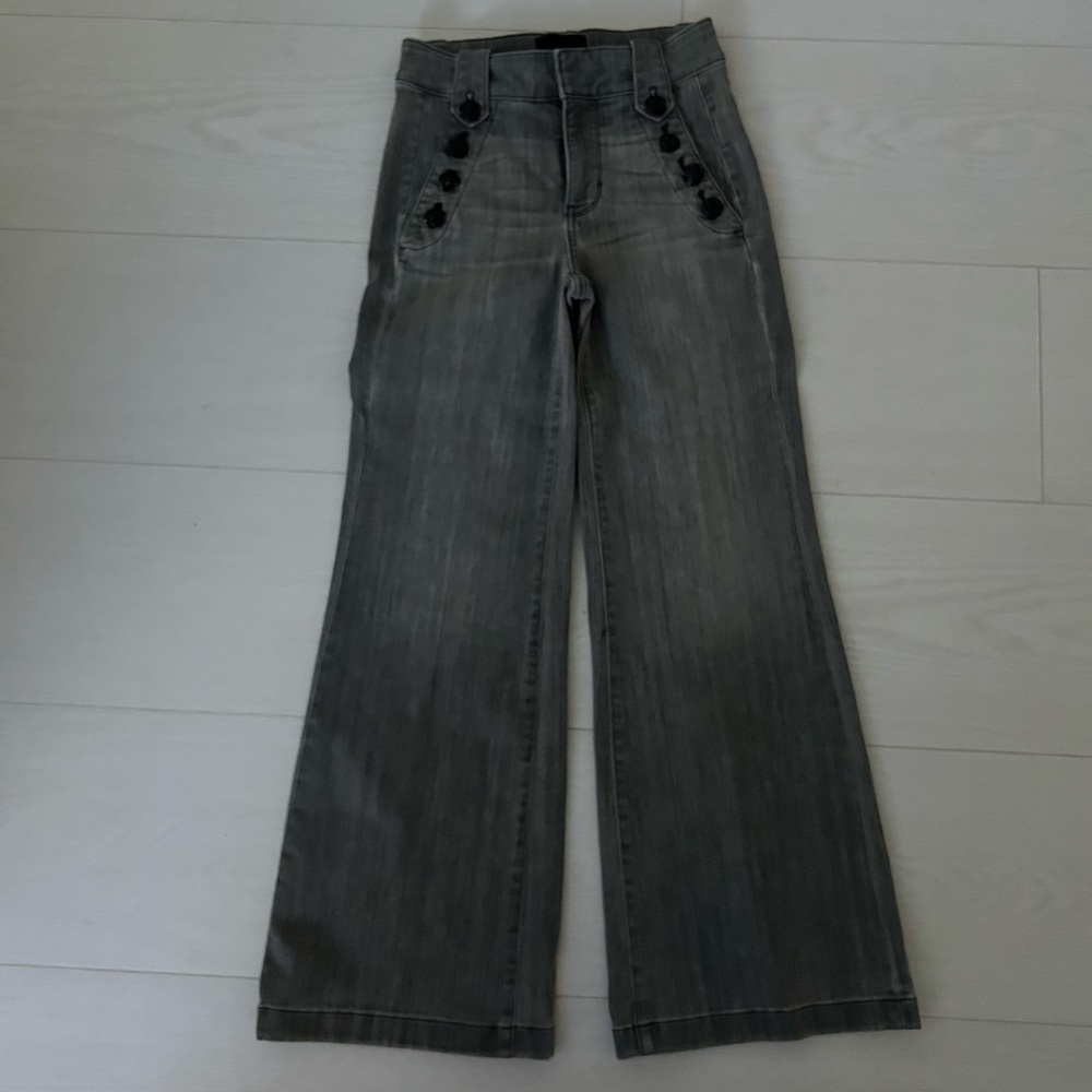 White House Black Market Wide-Leg Double Button Grey Denim Jeans